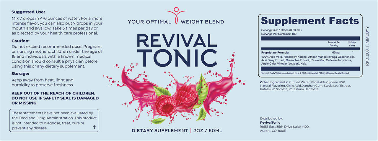 Revival Tonic Supplement Facts